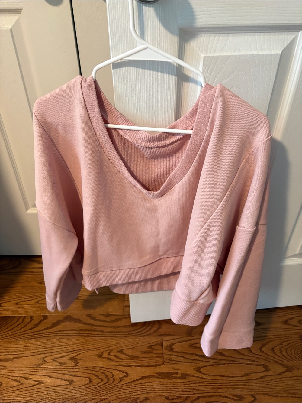 Women's V-Neck Pullover Sweatshirt - Pink